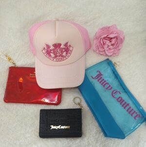 Juicy Couture Bundle Mixed 4 Peice Lot Y2K Make Up Bags Pink Mesh Wallet Hat NWT